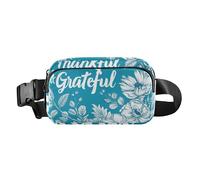 Thankful & Grateful - Riñonera con diseño cian a la moda para hombres y mujeres, resistente al agua, con cremallera, con correa ajustable para viajes, correr, senderismo