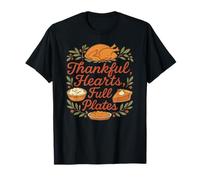 Thankful Hearts Full Plates Disfraz de Acción de Gracias Camiseta