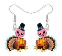 Thankgiving FloralTurkey - Pendientes hipoalergénicos colgantes para fiestas, regalos para mujeres, 23mm x 25mm, Acrílico, Sin piedra preciosa