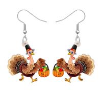 Thankgiving FloralTurkey - Pendientes hipoalergénicos colgantes para fiestas, regalos para mujeres, 23mm x 25mm, Acrílico, Sin piedra preciosa