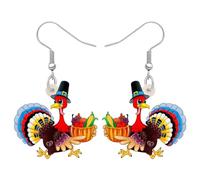 Thankgiving FloralTurkey - Pendientes hipoalergénicos colgantes para fiestas, regalos para mujeres, 23mm x 25mm, Acrílico, Sin piedra preciosa