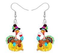 Thankgiving FloralTurkey - Pendientes hipoalergénicos colgantes para fiestas, regalos para mujeres, 23mm x 25mm, Acrílico, Sin piedra preciosa