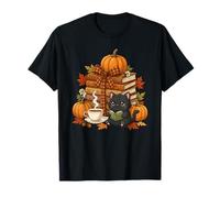 Thanksgiving Autumn Cat Reading Books Fall Vibes Women Camiseta
