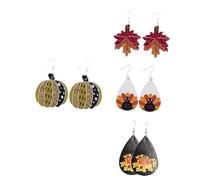 Thanksgiving Ear Decoration Set 4 Pairs of Leather Earrings Party Eardrops Festival