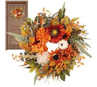 Thanksgiving Fall Wreath, Artificial Sunflower, 19.69 Inches, Farmhouse Door Decoration with Harvest Welcome Sign, Berry Garland for Indoor Outdoor Wall Window Porch Holiday Home Seasonal Display