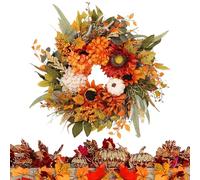 Thanksgiving Fall Wreath, Sunflower Berry Garland, Farmhouse Harvest Sign, Rustic Look, Artificial Design, Vibrant Colors, Seasonal Charm, Warm Welcome, Perfect for Door, Window, Wall, 19.69 Inches
