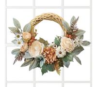 Thanksgiving Harvest Wreath | Artificial Pumpkin Maple Leaf Berry Arrangement 40cm Diameter Lightweight Decorative Construction | Autumn Color Rustic Farmhouse Ornament | Front Door Porch Window Wall