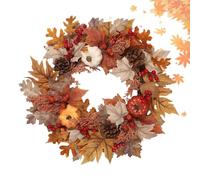 Thanksgiving Wreath, 20-Inch Pumpkin and Berries Wreath for Front Door, Indoor Outdoor Autumn Harvest Ornament with Hook for Wall, Window, Garden, Home, Hotel, and Holiday Decoration