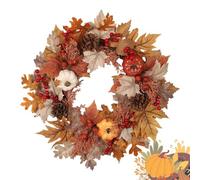 Thanksgiving Wreath, Pumpkin Berries Wreath to Front Door, 20-Inch Fall Ornament, Indoor Outdoor Scene Prop, with Hook, for Wall, Window, Garden, Fence, Home, Hotel, Autumn Holiday Decor, 19.69 inches