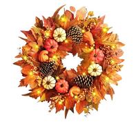 Thanksgiving Wreaths - 19.69inch Artificial Autumn Wreath, Pumpkins Berries Leaves Door Decor, Decorations For Porch Fireplace Window Wall Outdoor Farmhouse Holiday Halloween Accessory