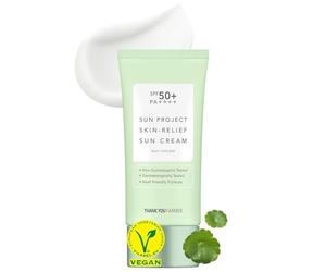 THANKYOU FARMER Sun Project Skin Relief Sun Cream SPF50+ P 50ml) - Face Sunscreen no comédogénico para piel sensible, pantalla solar coreana para cara, tamaño de viaje de pantalla solar segura
