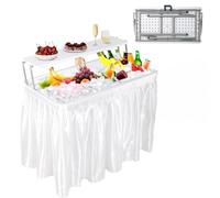 Thaookte Mesa plegable de 40.5 pulgadas con drenaje, mesa de hielo de dos niveles con falda extraíble y estante de almacenamiento adicional, mesas enfriadoras plegables al aire libre para eventos