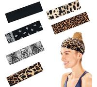 Thapncow 6 Piezas Estampado de Leopardo Cinta Pelo Deporte, Diadema Mujer, Bandana Mujer Ajustable Cintas Pelo Elástica Diademas Pelo para Deportes Diadema