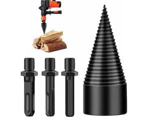 Thapncow Divisor para leña de 32 mm|con cuña de maza 360° para partir leña|Cuñas corte|broca cónica con 3 mangos perforación (cuadrada/hexagonal/redonda) para partir madera y talar árboles