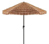 Thatched Tiki Height Adjustable Hawaiian Beach Umbrella with Manual Crank System, 6 Ribs, Tropical Straw Sunshade Parasol for Outdoor Garden Poolside Patio