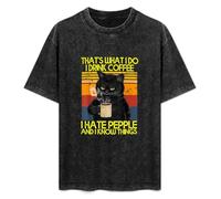That's What I Do Drink Coffee Hate People Cat Men T-Shirt Black Unisex Tops Casual tee 3XL