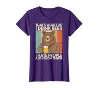 That's What I Do I Drink Beer I Hate People and I Know Bier. Camiseta, Mujer, Morado, XL