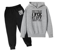 Thats What I Do I Fix Stuff and I Know Things - Conjunto de entrenamiento para niñas y niños, 2 piezas con capucha, cómodo conjunto de chándal para invierno, otoño, sudadera activa con capucha y