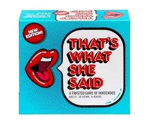 That's What She Said - Second Edition combina Todas Las Nuevas Tarjetas de configuración locas con Nuevas Tarjetas de Frases Divertidas para Ver quién Tiene el Sentido del Humor más Sucio, a Partir