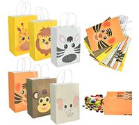 THATSRAD 12 PZS Bolsas para Regalos Animales Bolsas de Chuches Cumpleaños Infantil Bolsas de Papel Niños Bolsas de Regalo para Fiesta Infantiles Dulces, Celebraciones, Navidad, Halloween (6 Animales)