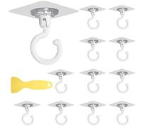 THATSRAD 12 PZS Ganchos Adhesivos Giratorios de 360° de Plástico Ganchos Adhesivos de Pared Gancho Plegable Giratorio con 1 Escobilla Gancho Adhesivo Transparente (8,5*7,5 cm)