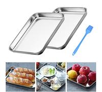 THATSRAD 2 PZS Bandejas para Horno Reposteria de Acero Inoxidable Rectangulares 24*18*2,5cm Bandejas de Horno Antiadherente Fuente para Horno Bandejas para Hornear, Servir, Instrumentos Quirúrgica