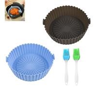 THATSRAD 2 PZS Olla de Silicona para Freidora de Aire 16cm Bandeja Reutilizable y 2 Cepillos Moldes para Airfryer Cesta para Microondas, Horno