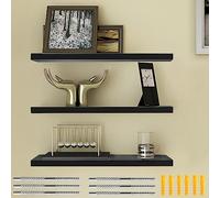 ThatsRad 3 Pzs Estanteria Flotante Pared 40 * 15 * 1,5cm Baldas Pared Negros de MDF Estante de Pared Montaje Oculto para Libros, Fotos Estantes Flotantes Moderno para Baño, Salón, Cocina, Pasillo