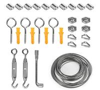 THATSRAD 30 PZS Cable Acero Inoxidable Kit Suspensión 2mm x 15m con Tensores Acero Inoxidable, Mangas para Cuerda de Acero, Abrazadera Alambre de Acero Inoxidable Para Colgar Luces, Toldos, Tendedero