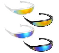 THATSRAD 4 PZS Gafas de Sol Deportivas Envolventes, Gafas de Futuristas para Hombres y Mujeres Polarizadas Gafas de Espejos Futuristas Y2K, Gafas de Moda para Cosplay, Fiesta de Espacio (Blanco,Negro)