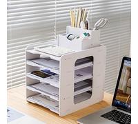 THATSRAD Bandeja Organizador de Escritorio para Oficina con Portalapices, 5 Niveles, Soporte para Documentos, Cartas, Papeles Portadocumentos, Archivador