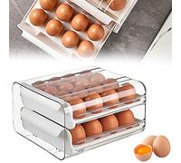 THATSRAD Caja de Huevos para Nevera 32 Rejillas Huevera para Frigorífico Cajón Caja de Almacenamiento para Huevos Bandeja para Huevos Caja Huevos para Refrigerador, Panadería (23,5*21,5*13,5cm/Blanco)