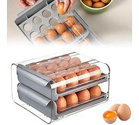 THATSRAD Caja de Huevos para Nevera 32 Rejillas Huevera para Frigorífico Cajón Caja de Almacenamiento para Huevos Bandeja para Huevos Caja Huevos para Refrigerador, Panadería (23,5*21,5*13,5cm, Gris)