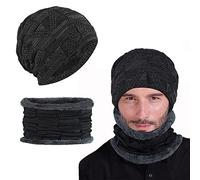 ThatsRad Conjunto Set de Bufanda y Gorro Invierno Hombre y Mujer Braga Cuello Forro Cálido Gorro Invierno de Punto Beanie Negro Gris Oscuro Gorro con Bufanda Hombre para Moto Excursionismo Deportes