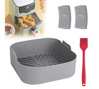 THATSRAD Molde Olla de Silicona para Freidora de Aire 20cm Cesta de Silicona Airfryer Reutilizable Cuadrada con Manopla y Cepillo Bandeja Airfryer Molde Silicona Freidora de Aire para Microondas Horno