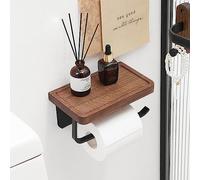 THATSRAD Soporte para Papel Higiénico | Portarrollos de Baño para Papel Higiénico con Estante de Madera | Montaje en Pared para WC y Cocina | Organizador de Rollos de Toalla de Papel con Tornillos