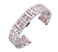 THBGTCNQ Correa de reloj de acero inoxidable de 14 mm, 16 mm, 18 mm, 20 mm y 22 mm, correa de reloj de metal, pulsera de reloj inteligente con pasador(Silver RoseGold,14mm)