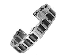 THBGTCNQ Correa de reloj de Metal y cerámica de 12mm, 14mm, 15mm, 16mm, 18mm, 20mm y 22mm, pulsera de cerámica for hombres y mujeres, pulsera de oro blanco, negro y rosa(4101-Black silver,18mm)