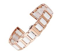 THBGTCNQ Correa de reloj de Metal y cerámica de 12mm, 14mm, 15mm, 16mm, 18mm, 20mm y 22mm, pulsera de cerámica for hombres y mujeres, pulsera de oro blanco, negro y rosa(4101-White Rose Gold,14mm)