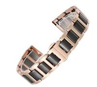 THBGTCNQ Correa de reloj de Metal y cerámica de 12mm, 14mm, 15mm, 16mm, 18mm, 20mm y 22mm, pulsera de cerámica for hombres y mujeres, pulsera de oro blanco, negro y rosa(4101-Black Rose Gold,16mm)