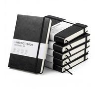 Thboxes 6 Pack Hardcover Journaling Notebooks, 5.6" x 8.2" A5 Multicolor Ruled Notebooks with Pen Holder, Lined Journals for Women Man Office Supplies Note-Taking, Work, School，Black