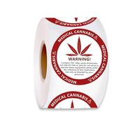 THC Calcomanías de advertencia - Etiquetas adhesivas redondas de cannabis de 1.5 pulgadas para bolsas, tarros, viales y contenedores - Calcomanías de seguridad y cumplimiento de marihuana medicinal