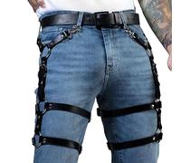 Thcbme Arnés de cuero para hombre, cintura, pecho, pierna, muslo, pantalones con tiras, gótico, punk, club, Halloween, fiesta, Navidad, cosplay, camisa diaria, 2, talla única
