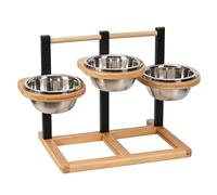 THCTYRP Comedero de madera ajustable en altura, 5 niveles, con 3 cuencos de acero inoxidable de 1400 ml, para perros grandes y medianos