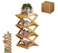 The 9-Tier No-Assembly Bamboo Rack, Foldable Accordion Corner Shoe Shelf, Bamboo Shoe Storage Rack with Zero Assembly Required and Space-Saving Design. (Nature,4 Tier)
