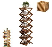 The 9-Tier No-Assembly Bamboo Rack, Foldable Accordion Corner Shoe Shelf, Bamboo Shoe Storage Rack with Zero Assembly Required and Space-Saving Design. (Brown,7 Tier)