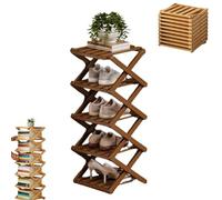 The 9-Tier No-Assembly Bamboo Rack, Foldable Accordion Corner Shoe Shelf, Bamboo Shoe Storage Rack with Zero Assembly Required and Space-Saving Design. (Brown,5 Tier)