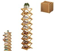 The 9-Tier No-Assembly Bamboo Rack, Foldable Accordion Corner Shoe Shelf, Bamboo Shoe Storage Rack with Zero Assembly Required and Space-Saving Design. (Nature,9 Tier)