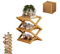 The 9-Tier No-Assembly Bamboo Rack, Foldable Accordion Corner Shoe Shelf, Bamboo Shoe Storage Rack with Zero Assembly Required and Space-Saving Design. (Nature,3 Tier)