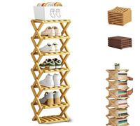 The 9-Tier No-Assembly Bamboo Rack, Foldable Vertical Shoe Organizer for Small Spaces, No-Tool Assembly, Foldable Storage Shelf for Shoes, Books & Home Storage, Sturdy & Stable (Natural wood,7 Tier)